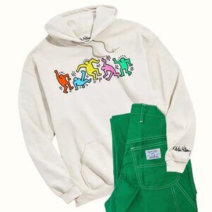 Keith Haring Hoodie - "Dancing Figures" Pop Art Beige Pullover